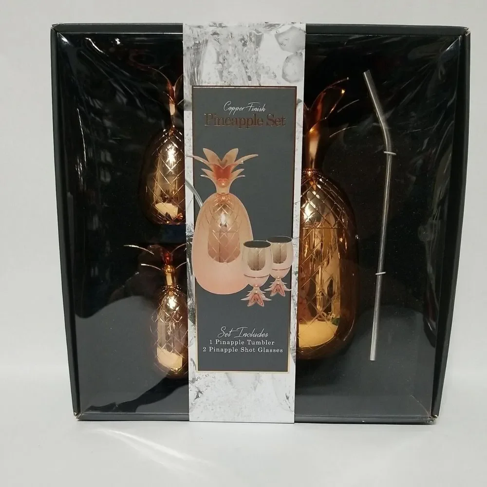 Pineapple Copper Finish Cocktail Tumbler  With Shot glasses‎ Stainless Steel